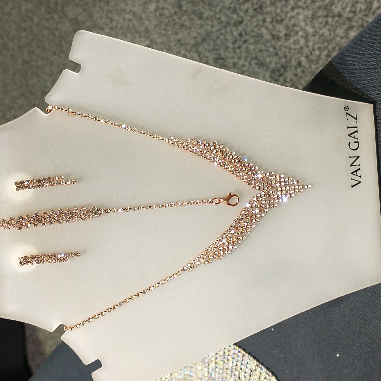 Trio Jewelry Set Rose Gold Necklace, Bracelet, Earrings